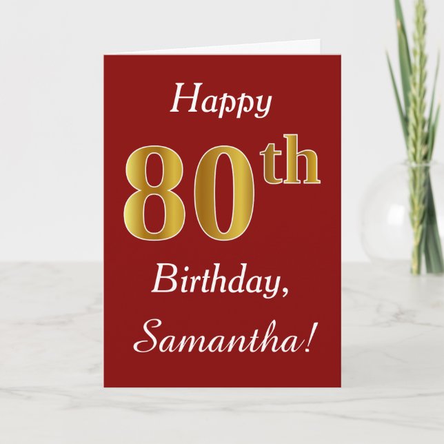 Simple Faux Gold 80th Birthday + Custom Name Card (Front)