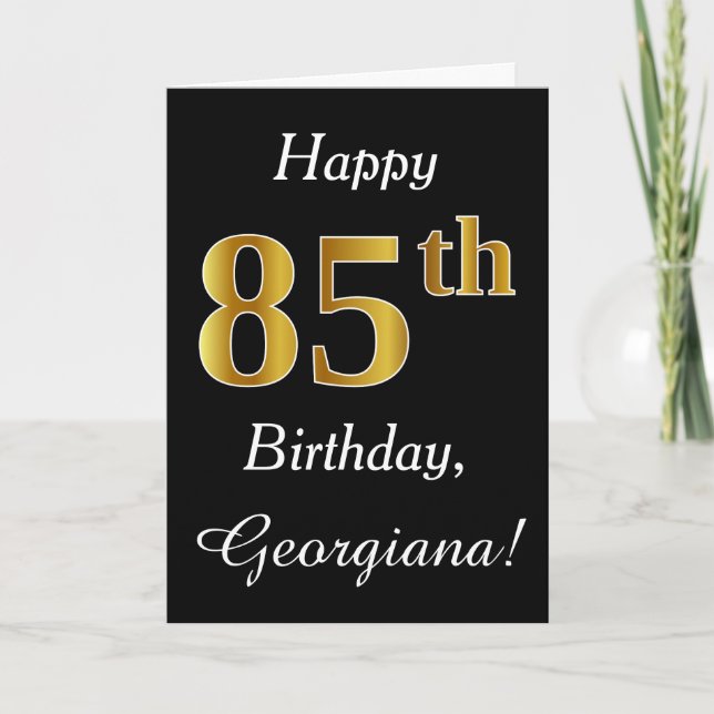 Simple Faux Gold 85th Birthday + Custom Name Card (Front)