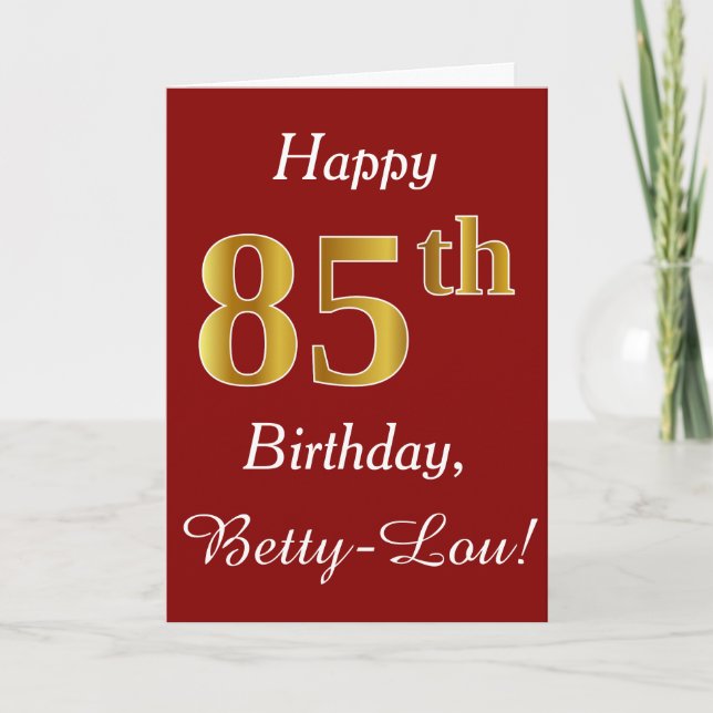 Simple Faux Gold 85th Birthday + Custom Name Card (Front)