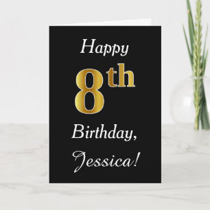 Simple Faux Gold 8th Birthday + Custom Name Card