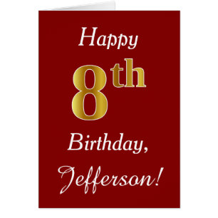 Simple Faux Gold 8th Birthday + Custom Name Card