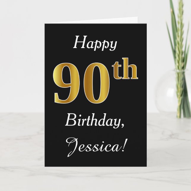 Simple Faux Gold 90th Birthday + Custom Name Card (Front)