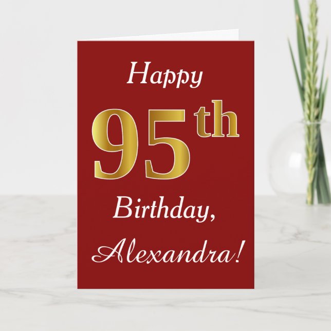 Simple Faux Gold 95th Birthday + Custom Name Card (Front)