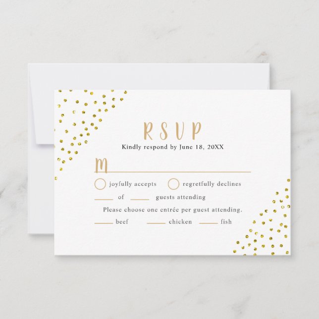 Simple Faux Gold Confetti Wedding RSVP + entrées Card (Front)