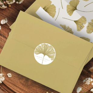 Simple Faux Gold Ginkgo Monogram Wedding Classic Round Sticker