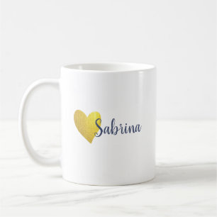 Simple Faux Gold Heart Personalised Coffee Mug