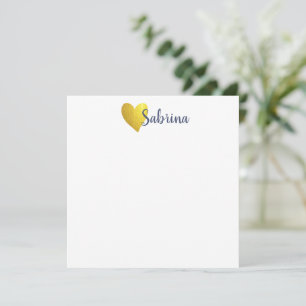 Simple Faux Gold Heart with Script Name Card