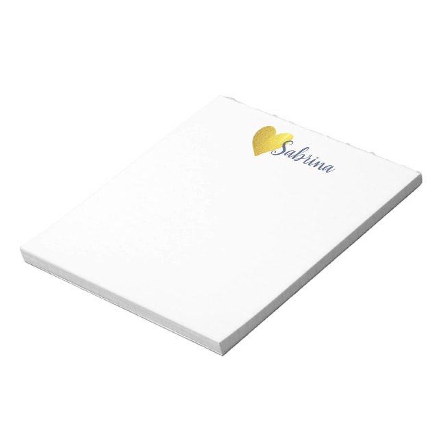 Simple Faux Gold Heart with Script Name  Notepad (Rotated)
