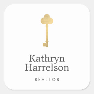 Simple Faux Gold Key Realtor Logo Square Sticker