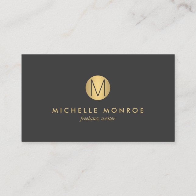 Simple Faux Gold Minimalist Monogram Business Card (Front)