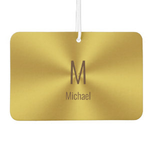 Simple Faux Gold Name and Monogram Car Air Freshener