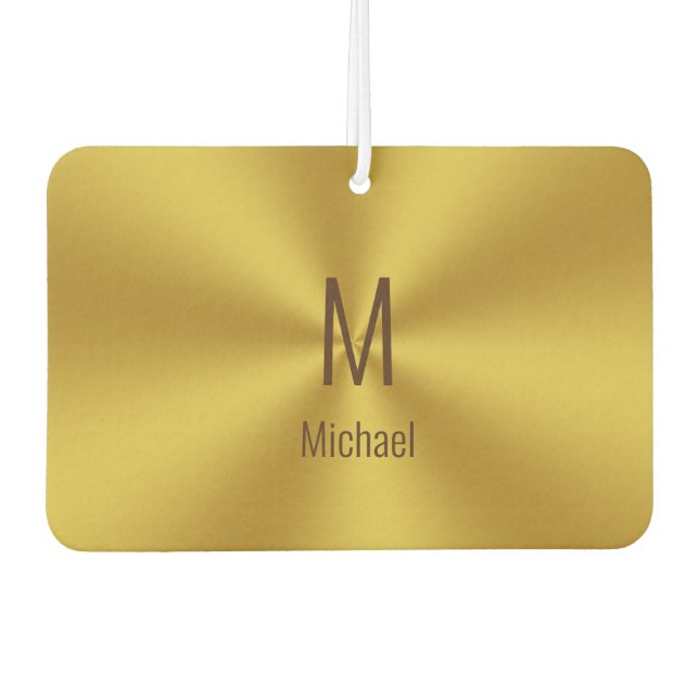 Simple Faux Gold Name and Monogram Car Air Freshener (Front)