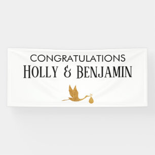Simple Faux Gold Stork Congratulations Baby Shower Banner