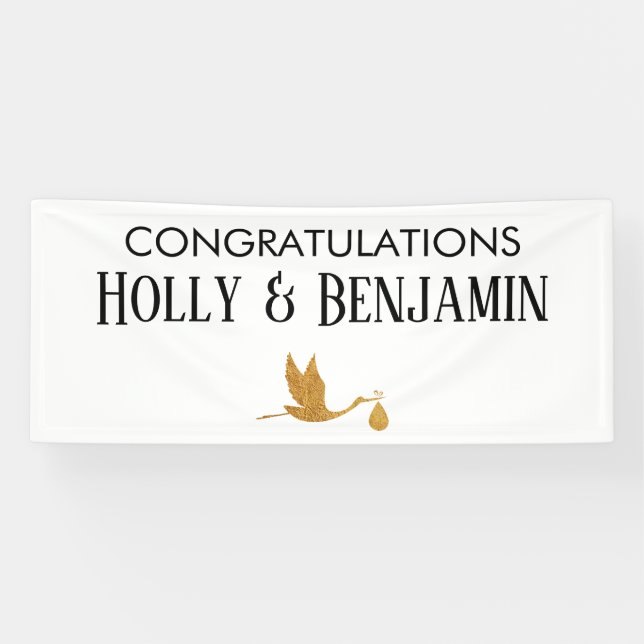 Simple Faux Gold Stork Congratulations Baby Shower Banner (Horizontal)