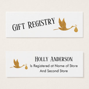 Simple Faux Gold Stork Gift Registry Cards Insert