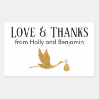 Simple Faux Gold Stork Love & Thanks Baby Shower