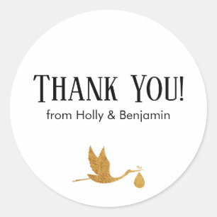 Simple Faux Gold Stork Thank You! Baby Shower Classic Round Sticker