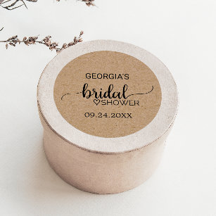 Simple Faux Kraft Calligraphy Bridal Shower Classic Round Sticker