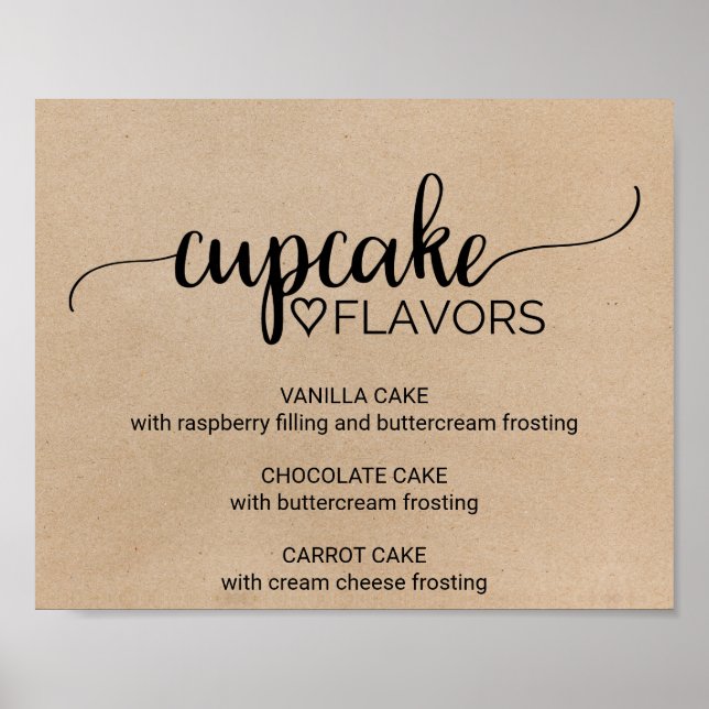 Simple Faux Kraft Calligraphy Cupcake Flavours Sig Poster (Front)