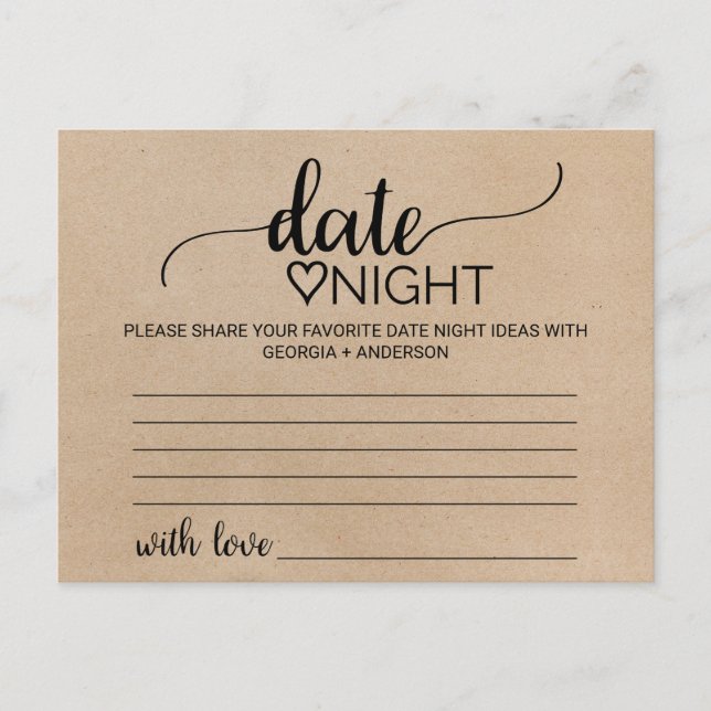 Simple Faux Kraft Calligraphy Date Night Idea Card (Front)