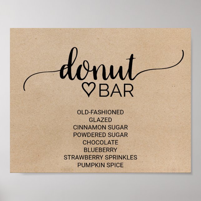 Simple Faux Kraft Calligraphy Doughnut Bar Sign (Front)