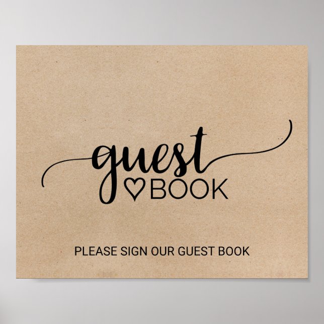 Simple Faux Kraft Calligraphy Guest Book Sign (Front)