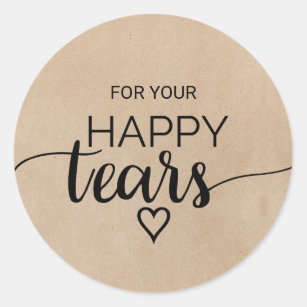 Simple Faux Kraft Calligraphy Happy Tears Tissue Classic Round Sticker