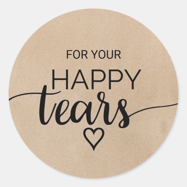 Simple Faux Kraft Calligraphy Happy Tears Tissue Classic Round Sticker (Front)