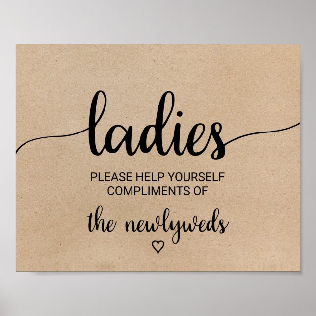 Simple Faux Kraft Calligraphy Ladies Bathroom Sign (Front)