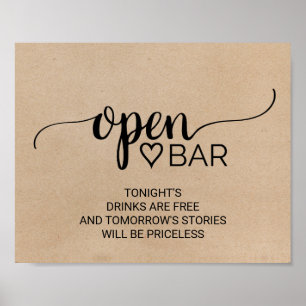Simple Faux Kraft Calligraphy Open Bar Sign