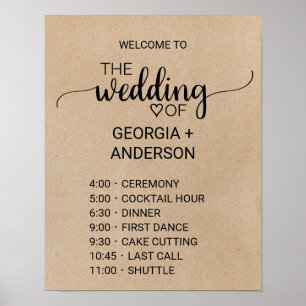 Simple Faux Kraft Calligraphy Order of Events Poster