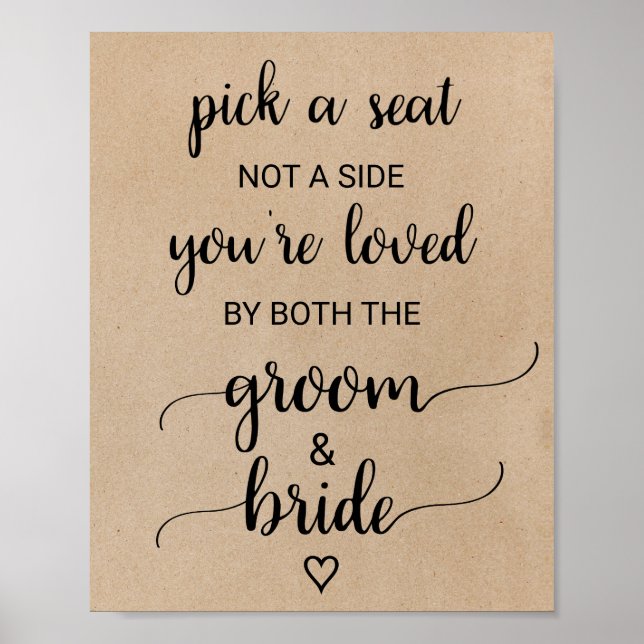 Simple Faux Kraft Calligraphy Pick A Seat Sign (Front)