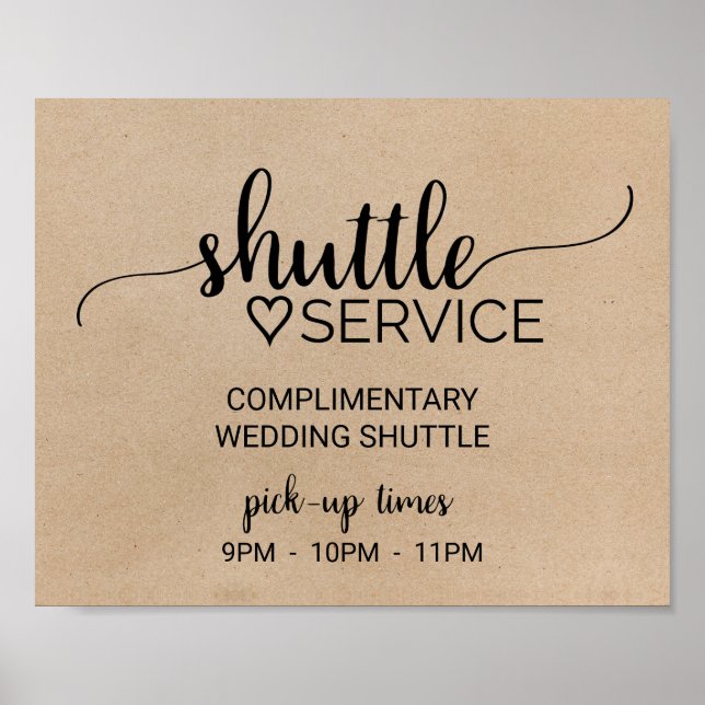 Simple Faux Kraft Calligraphy Shuttle Service Sign (Front)
