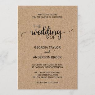 Simple Faux Kraft Calligraphy Wedding Invitation