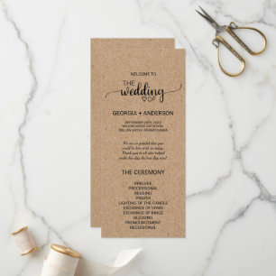 Simple Faux Kraft Calligraphy Wedding Program Programme