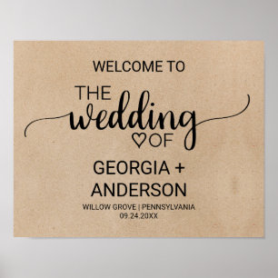 Simple Faux Kraft Calligraphy Wedding Welcome Poster
