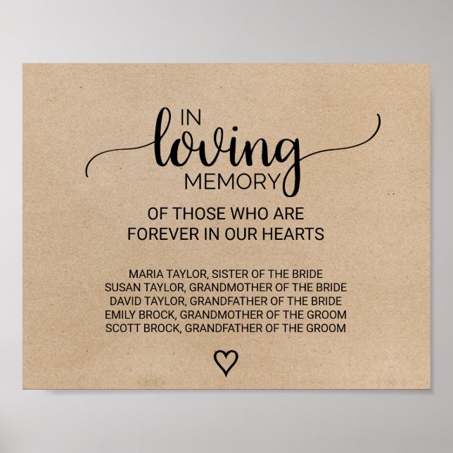 Simple Faux Kraft In Loving Memory Sign (Front)