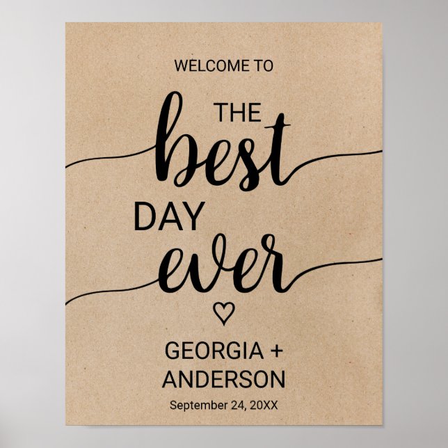 Simple Faux Kraft The Best Day Ever Sign (Front)