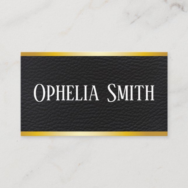Simple / Faux Leather and Gold Trim Business Card (Front)