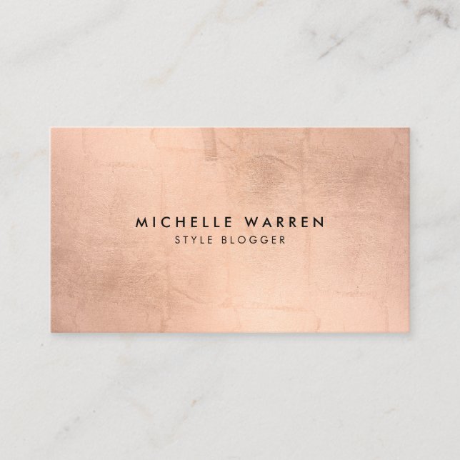Simple Faux Rose Gold Blogger, Writer Business Card (Front)