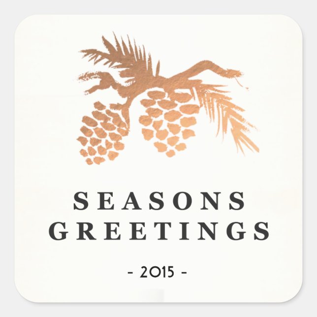 Simple Faux Rose Gold Pine Cone Holiday Square Sticker (Front)