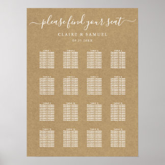 Simple Faux Rustic Kraft Wedding Seating Chart