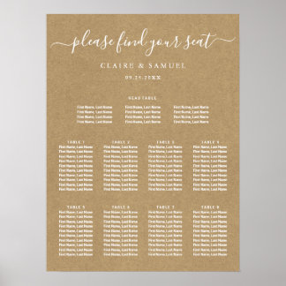 Simple Faux Rustic Kraft Wedding Seating Chart