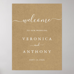 Simple Faux Rustic Kraft Wedding Welcome Sign