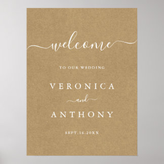 Simple Faux Rustic Kraft Wedding Welcome Sign