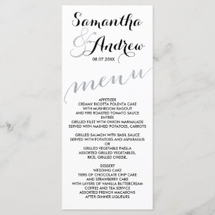 Simple faux silver foil chic wedding menu
