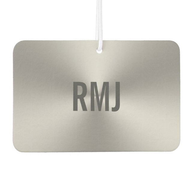 Simple Faux Silver Grey Monogram Car Air Freshener (Front)