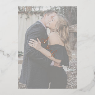 Simple Faux Vellum Elegant Script Photo Rose Gold