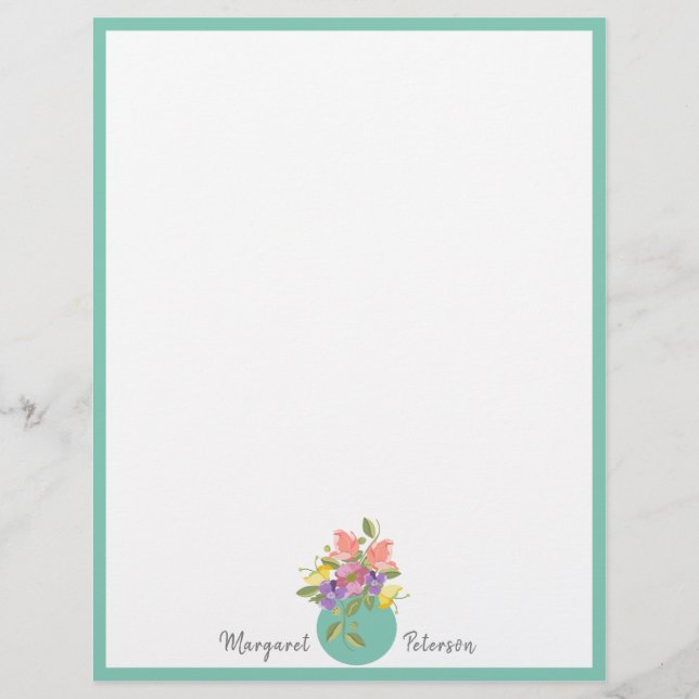 Simple Feminine Flowers Personalised Letterhead (Front)