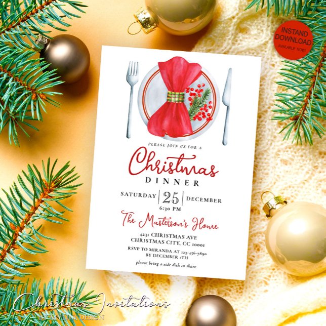 Simple Festive Christmas Dinner Invitation (Creator Uploaded)